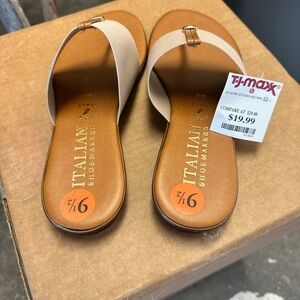 Italian Shoemakers Brown and Cream Slide Sandals